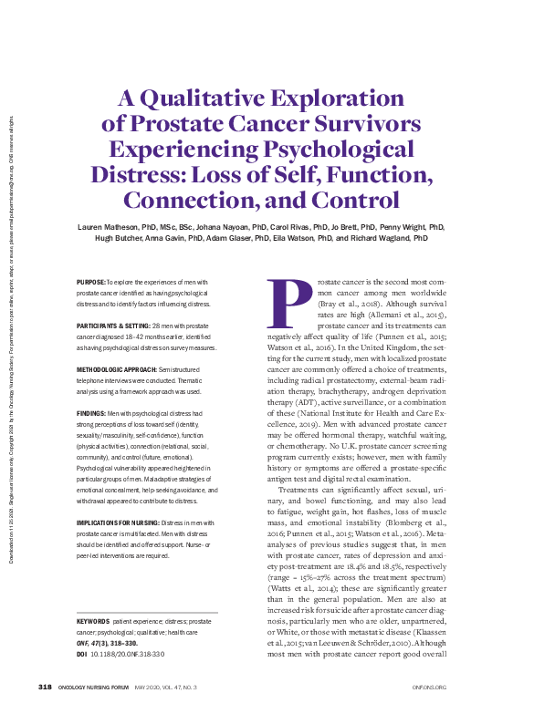 (PDF) A Qualitative Exploration of Prostate Cancer Survivors ...