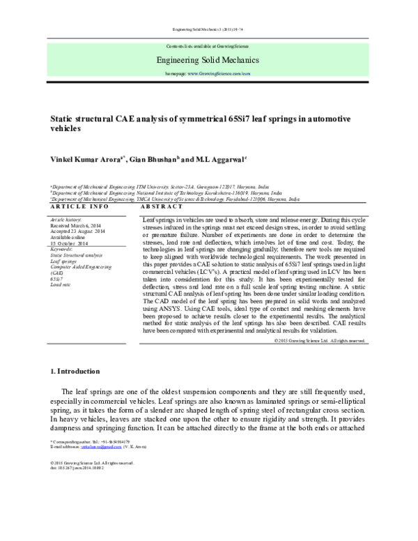 (PDF) Static structural CAE analysis of symmetrical 65Si7 leaf springs ...