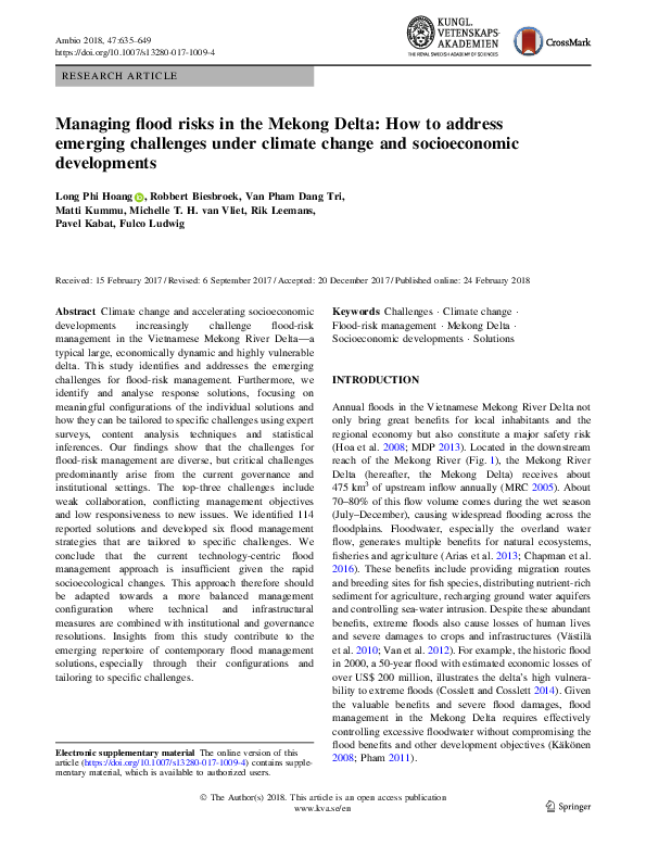 (PDF) Managing flood risks in the Mekong Delta: How to address emerging ...