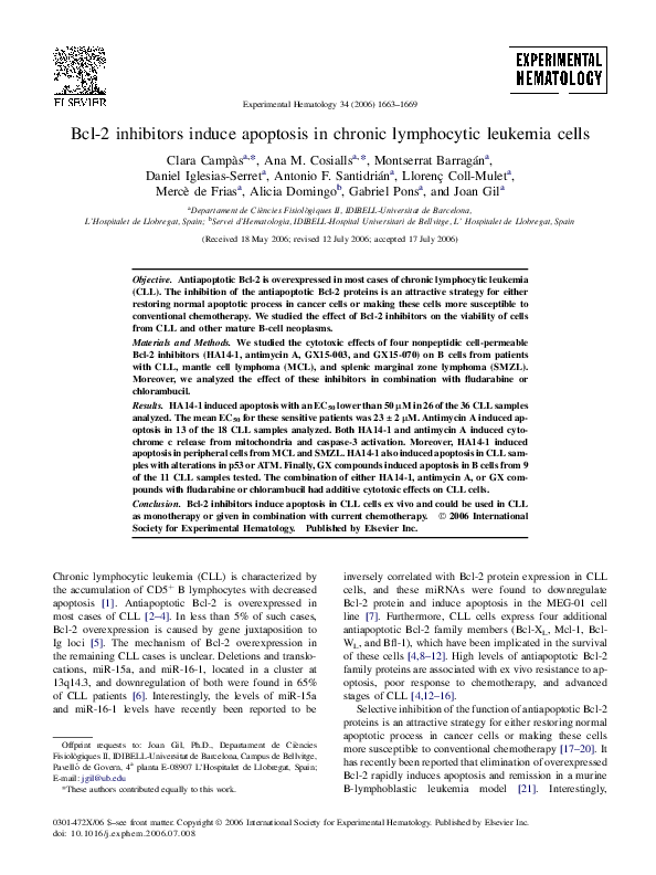 (PDF) Bcl-2 inhibitors induce apoptosis in chronic lymphocytic leukemia ...