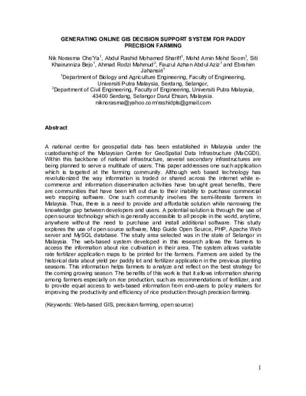 (PDF) Generating Online Gis Decision Support System for Paddy Precision ...