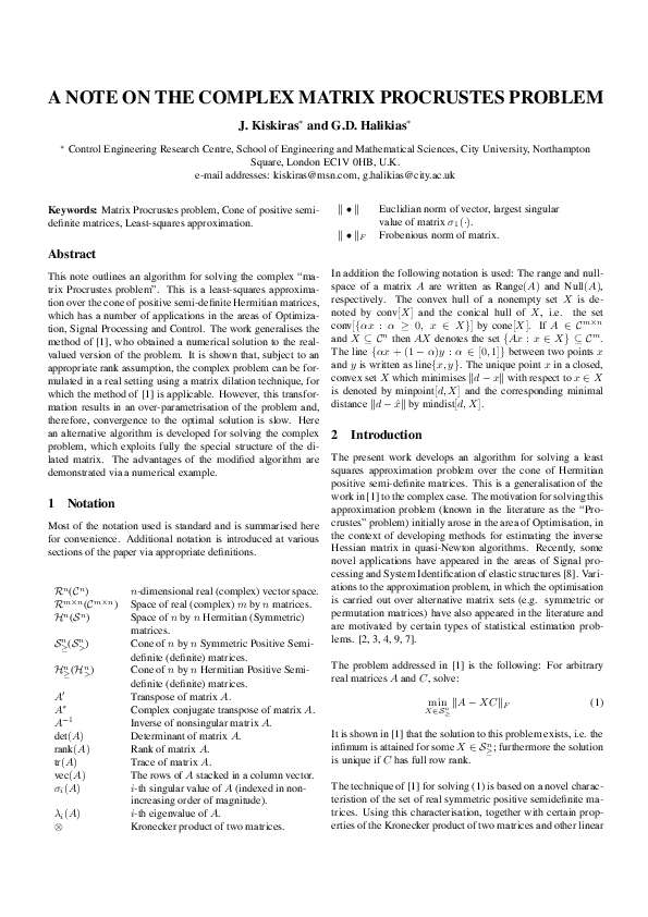 (PDF) A Note on the Complex Matrix Procrustes Problem