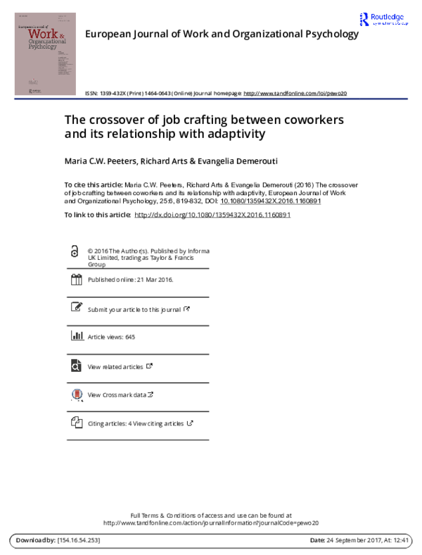 (PDF) The crossover of job crafting between coworkers and its ...