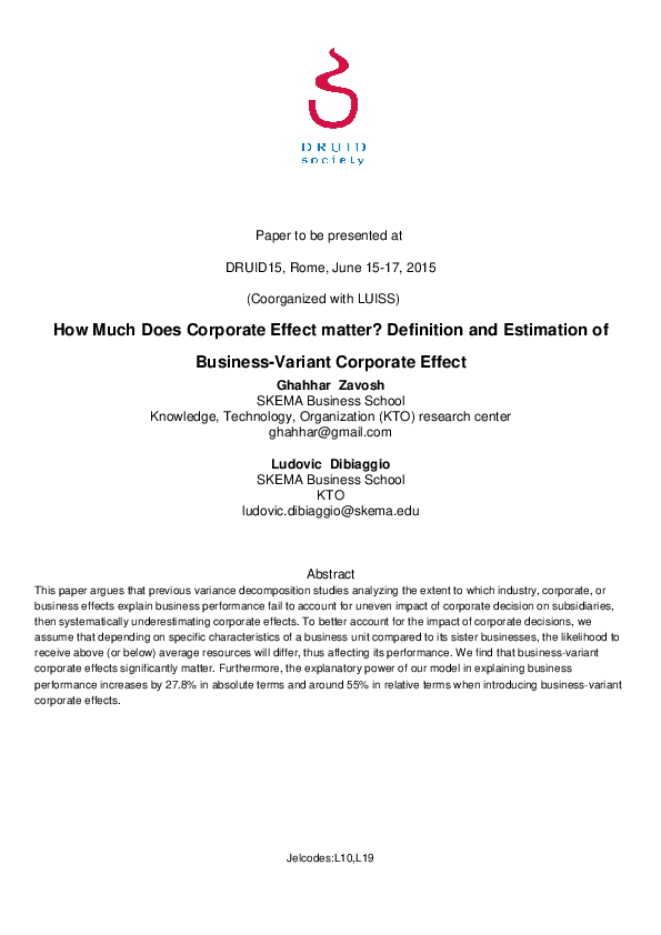 (PDF) How Much Does Corporate Effect matter? Definition of Business ...