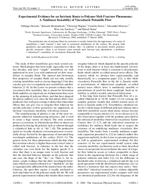 (PDF) Melt Fracture in Polymer Extrusion Daniel Bonn Academia.edu