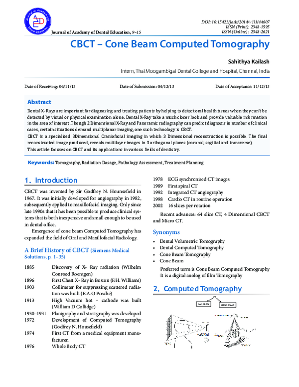 (PDF) CBCT – Cone Beam Computed Tomography