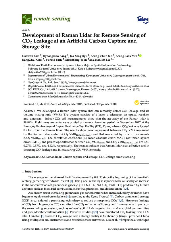 (PDF) Development of Raman Lidar for Remote Sensing of CO2 Leakage at ...