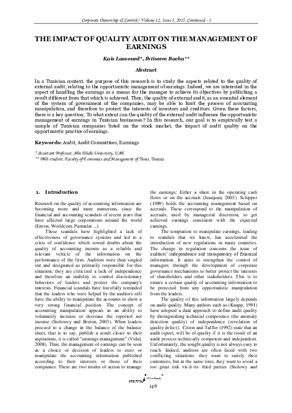 (PDF) The Impact of Quality Audit on the Management of Earnings
