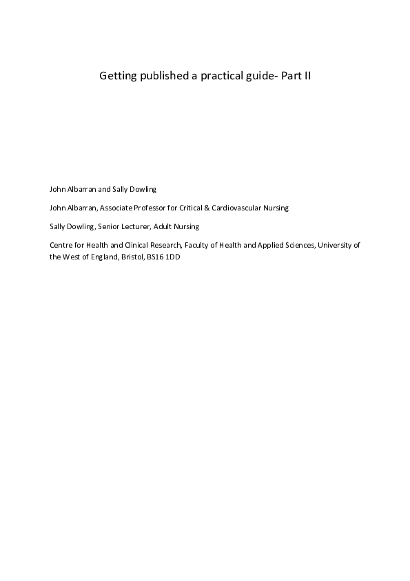 (PDF) Getting published: a practical guide part II