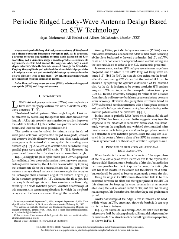 (PDF) Periodic Ridged Leaky-Wave Antenna Design Based on SIW Technology
