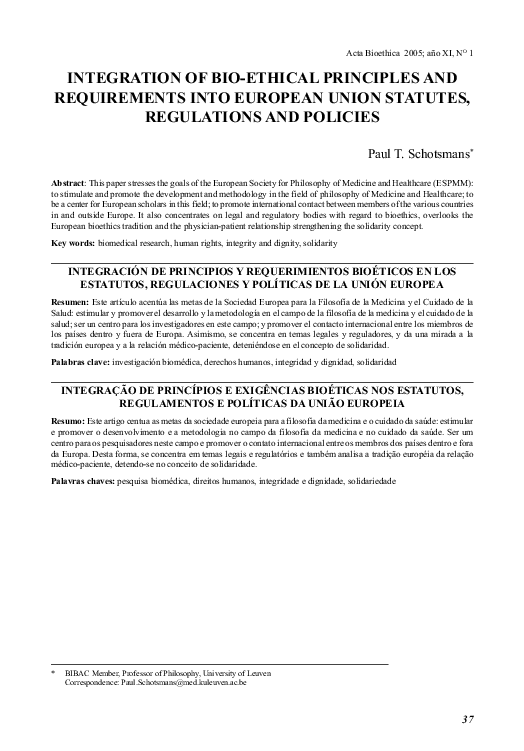 (PDF) Integration of Bio-Ethical Principles and Requirements Into ...