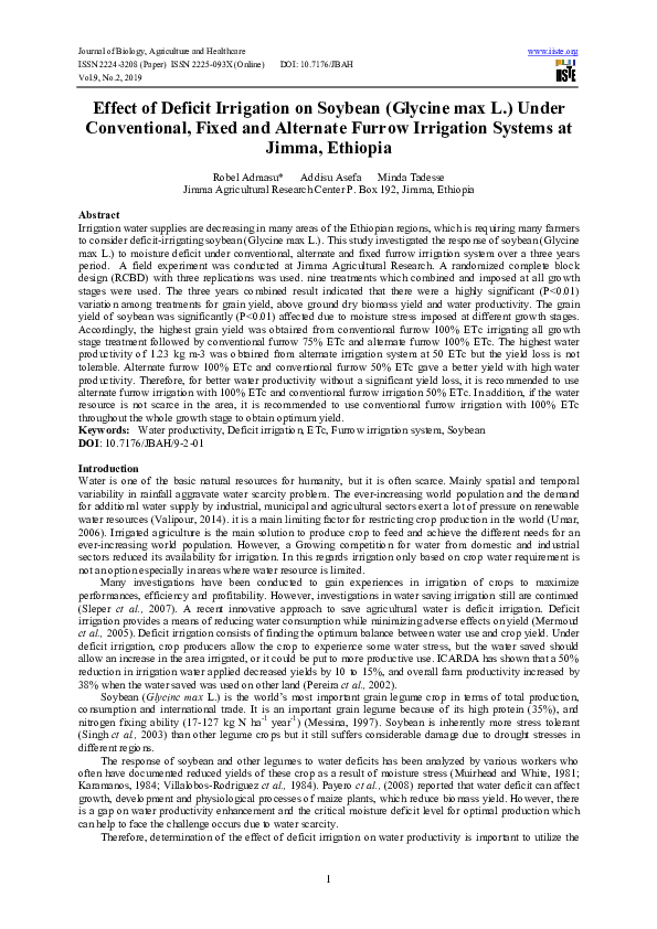 (PDF) Effect of Deficit Irrigation on Soybean (Glycine max L.) Under ...