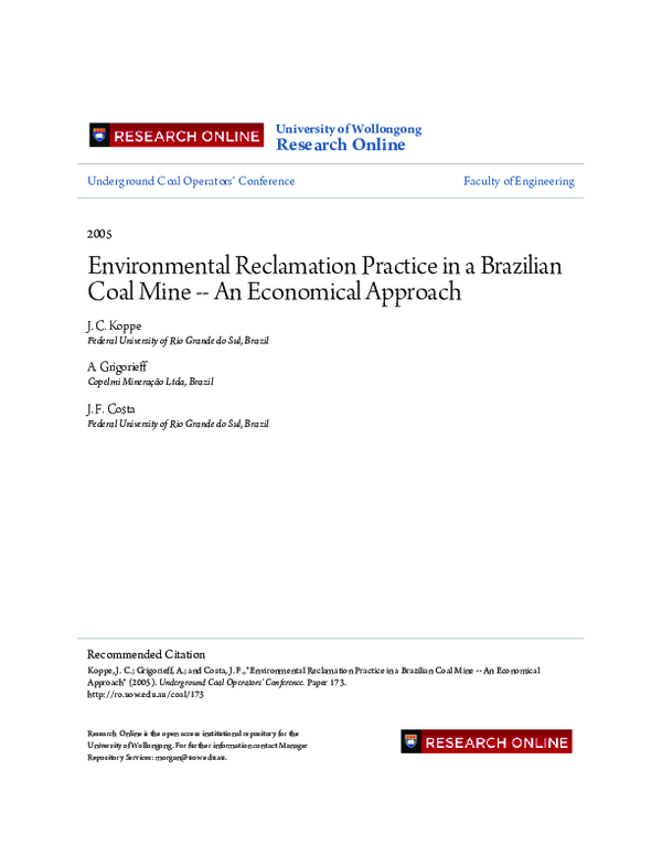 (PDF) Environmental Reclamation Practice in a Brazilian Coal Mine -- An ...