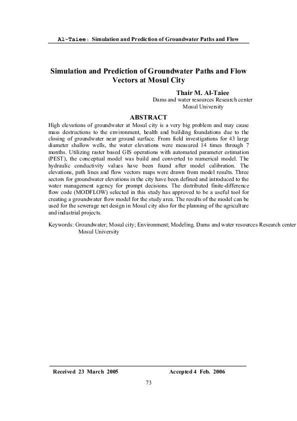 (PDF) Simulation and Prediction of Groundwater Paths and Flow Vectors ...