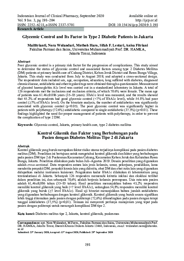 (PDF) Glycemic Control and Its Factor in Type 2 Diabetic Patients in ...