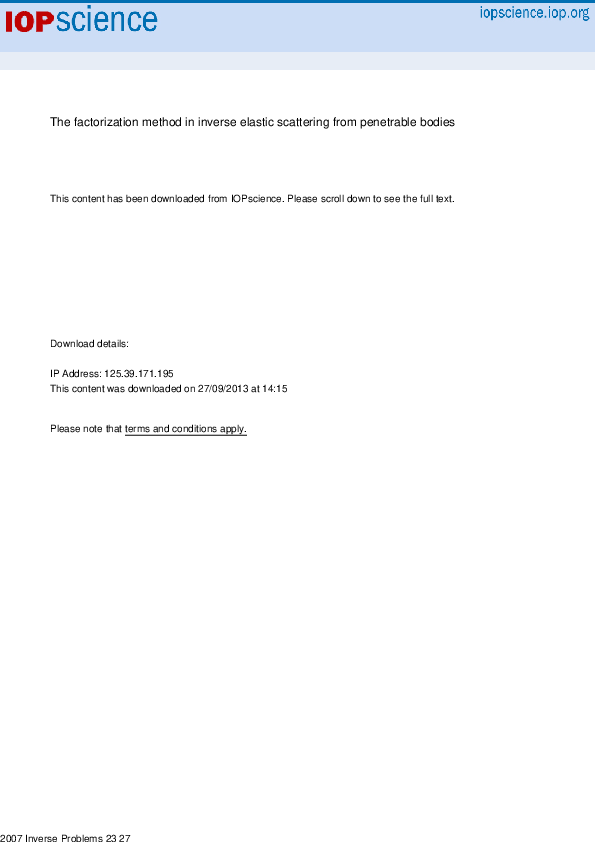(PDF) The factorization method in inverse elastic scattering from ...