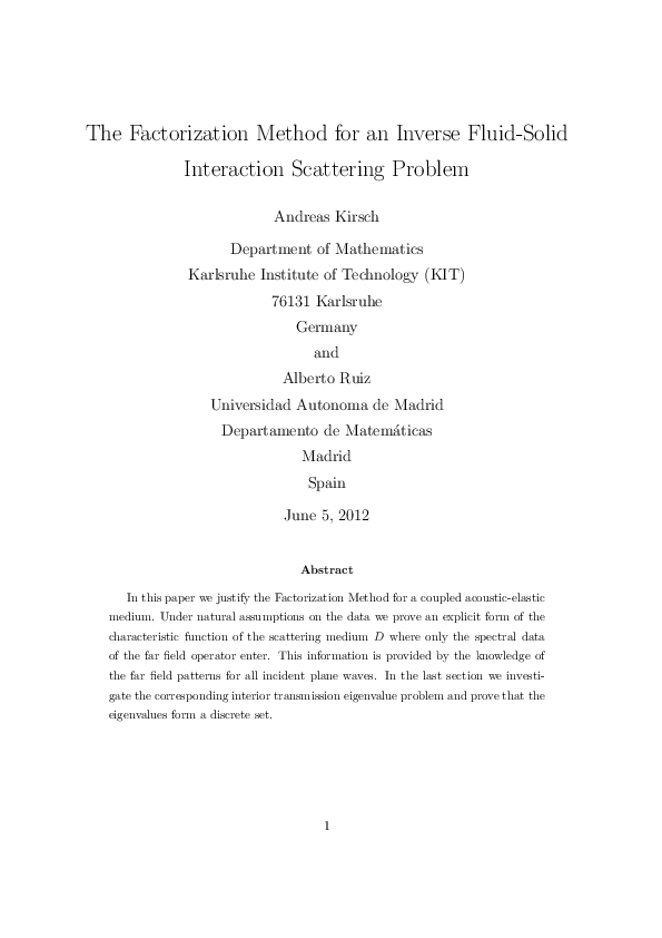 (PDF) The Factorization Method for an inverse fluid-solid interaction ...