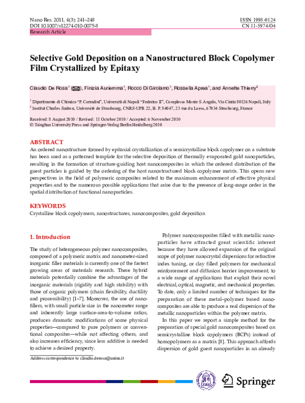 (PDF) Selective gold deposition on a nanostructured block copolymer ...