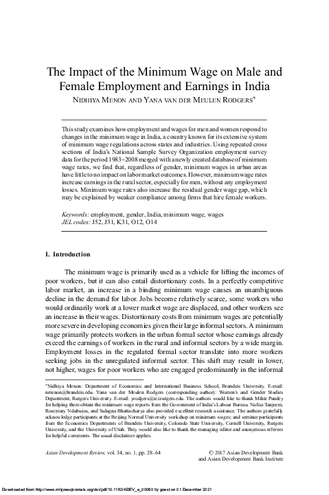 (PDF) The Impact of the Minimum Wage on Male and Female Employment and ...