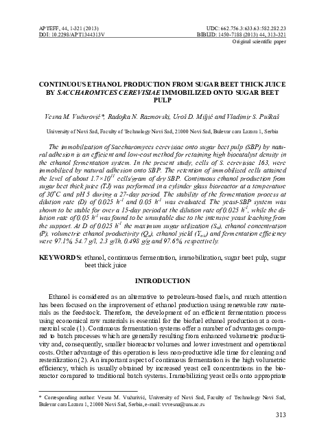 (PDF) Continuous ethanol production from sugar beet thick juice by ...