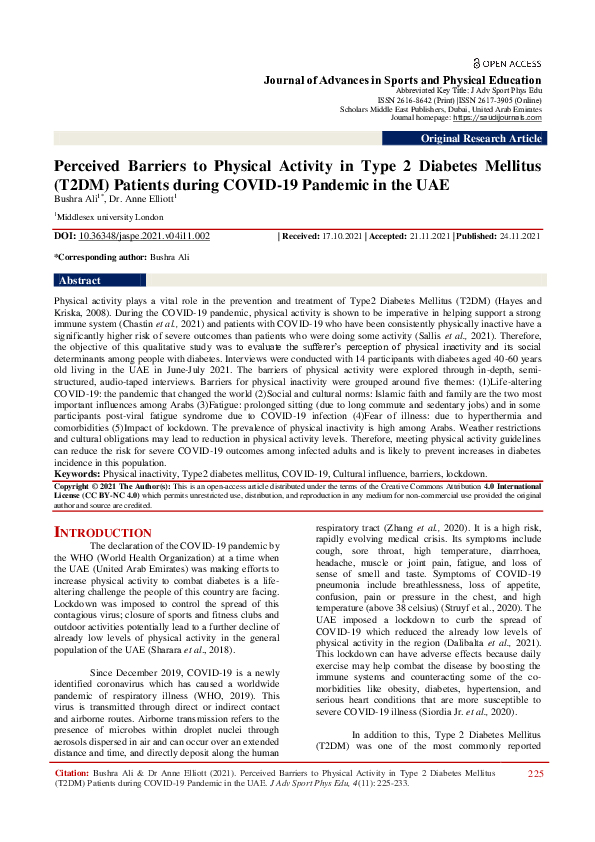 (PDF) Perceived Barriers to Physical Activity in Type 2 Diabetes ...