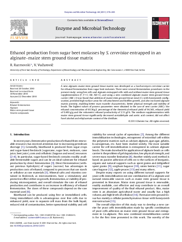 (PDF) Ethanol production from sugar beet molasses by S. cerevisiae ...