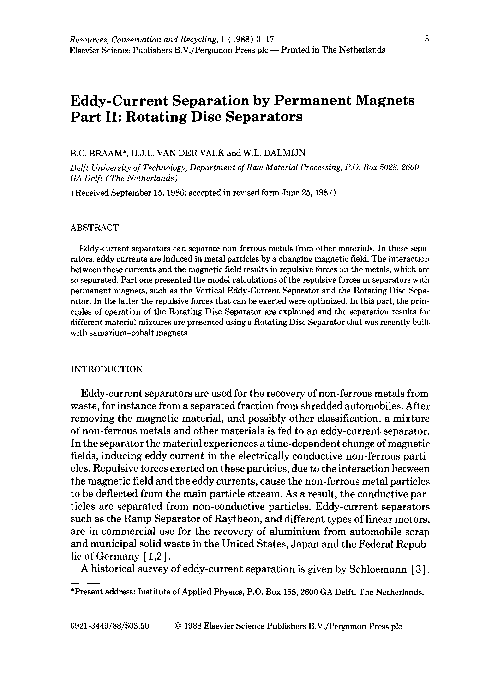 (PDF) Eddy-current separation by permanent magnets part II: Rotating ...