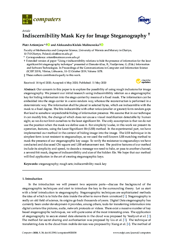 (PDF) Indiscernibility Mask Key for Image Steganography