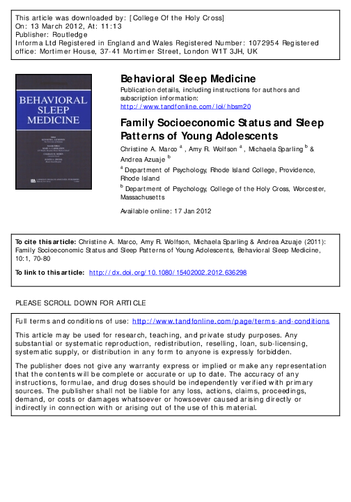 (PDF) Family Socioeconomic Status and Sleep Patterns of Young Adolescents
