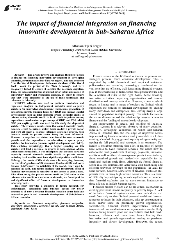 (PDF) The impact of financial integration on financing innovative ...
