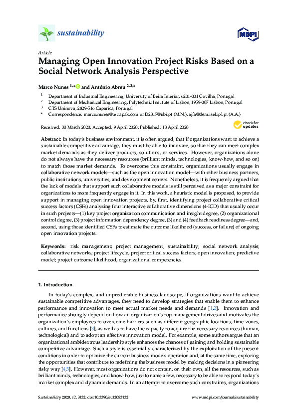 (PDF) Managing Open Innovation Project Risks Based on a Social Network ...