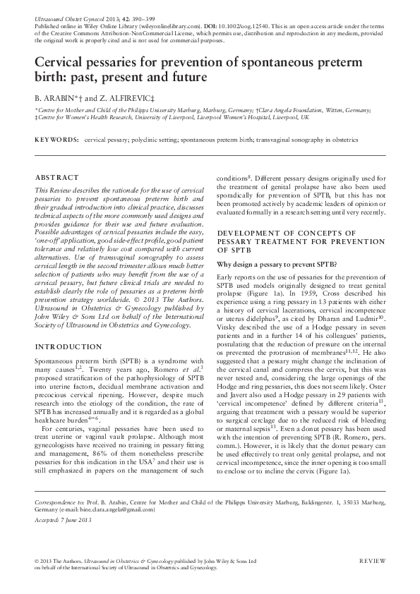 (PDF) Cervical pessaries for prevention of spontaneous preterm birth ...