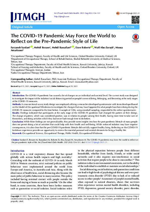 (PDF) The COVID-19 Pandemic May Force the World to Reflect on the Pre ...