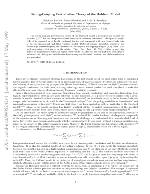 (PDF) Strong-coupling perturbation theory of the Hubbard model