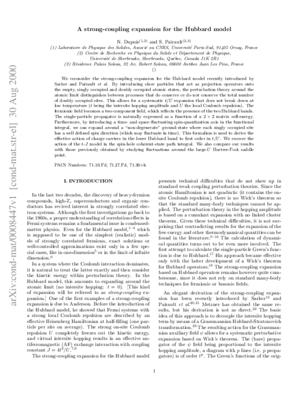 (PDF) Strong-Coupling Expansion for the Hubbard Model