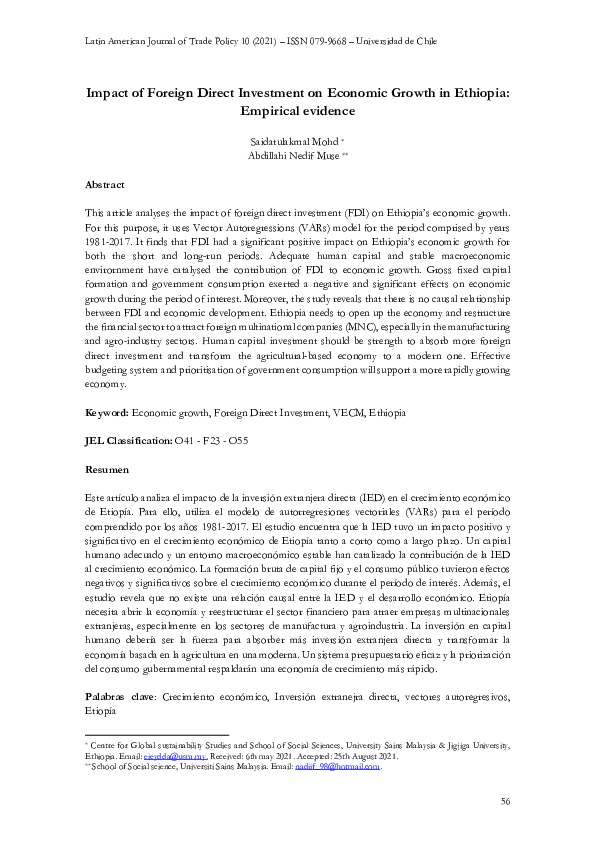 (PDF) Impact of Foreign Direct Investment on Economic Growth in Ethiopia
