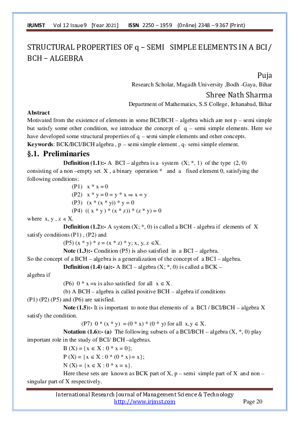 (PDF) STRUCTURAL PROPERTIES OF q -SEMI SIMPLE ELEMENTS IN A BCI/ BCH ...