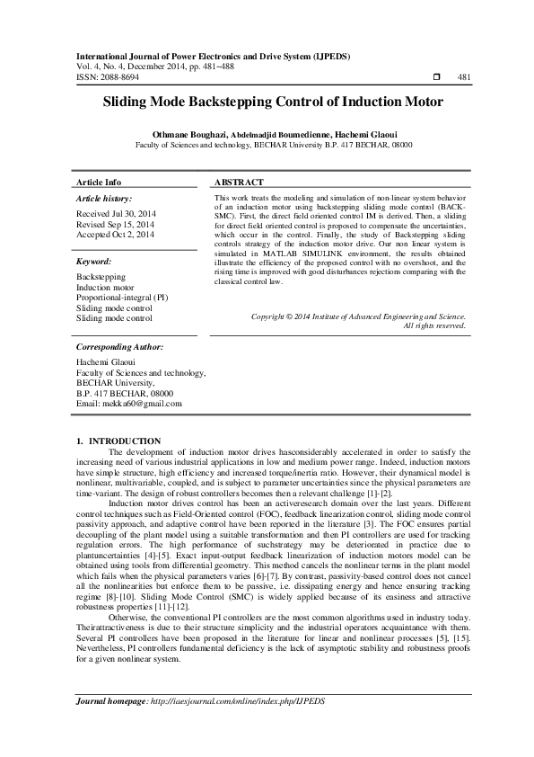 (PDF) Sliding Mode Backstepping Control of Induction Motor
