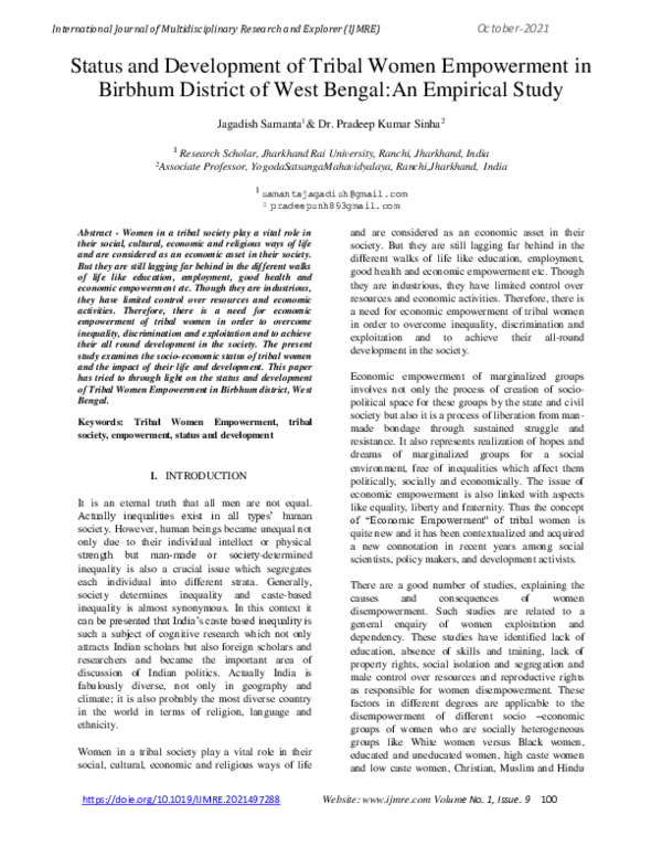 (PDF) Status and Development of Tribal Women Empowerment in Birbhum ...