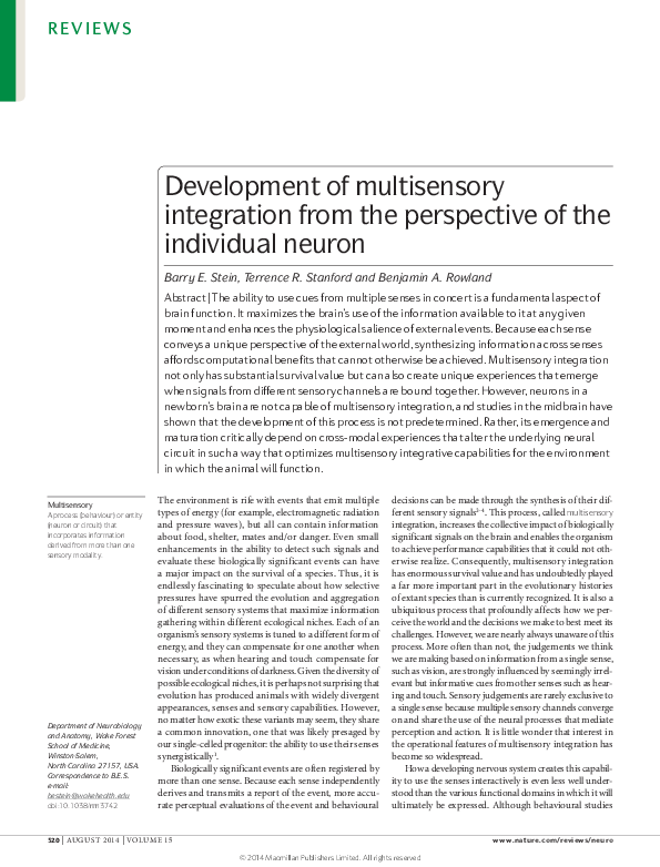 (PDF) Development of multisensory integration from the perspective of ...