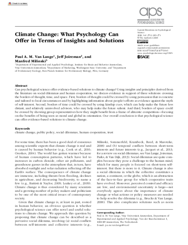 (PDF) Climate Change: What Psychology Can Offer in Terms of Insights ...