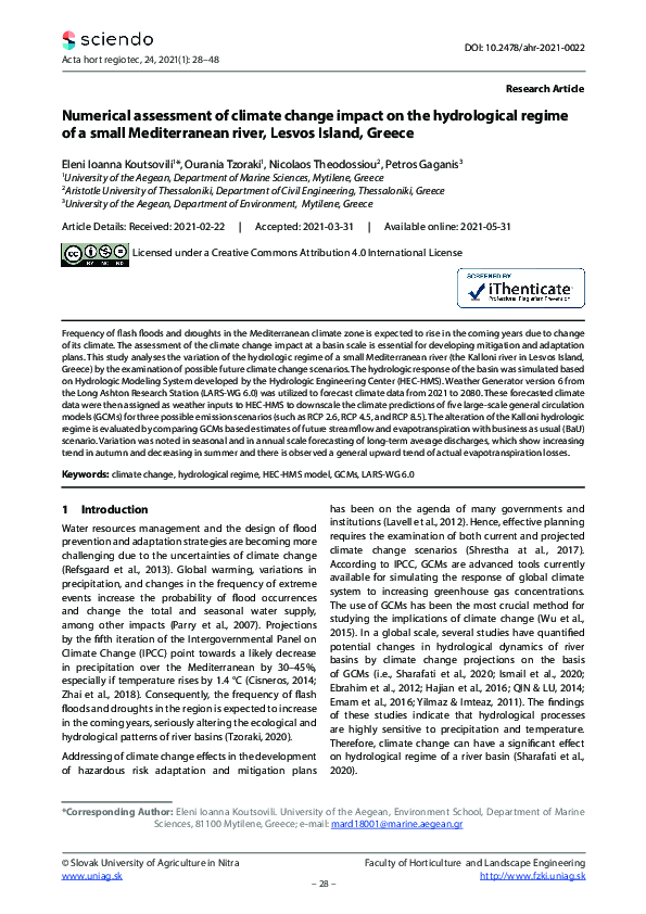 (PDF) Numerical assessment of climate change impact on the hydrological ...