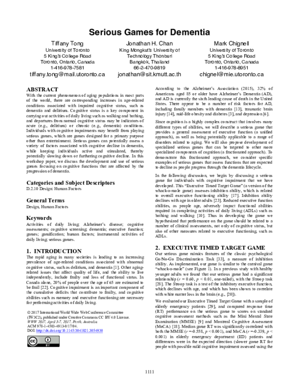 (PDF) Serious Games for Dementia
