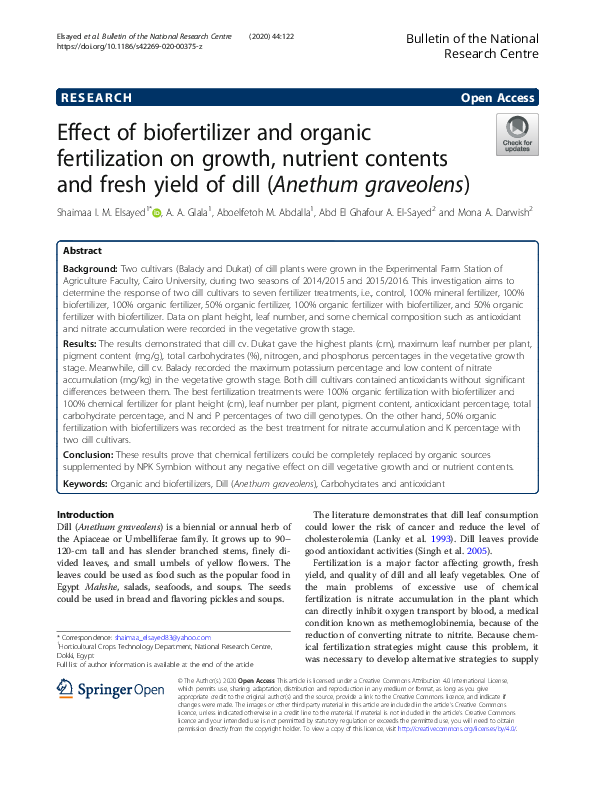 (PDF) Effect of biofertilizer and organic fertilization on growth ...