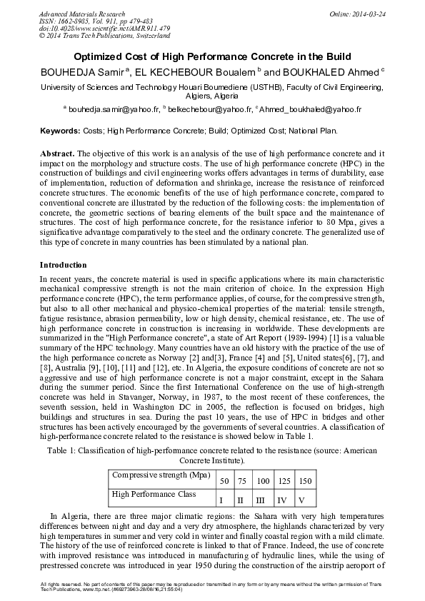 (PDF) Optimized Cost of High Performance Concrete in the Build