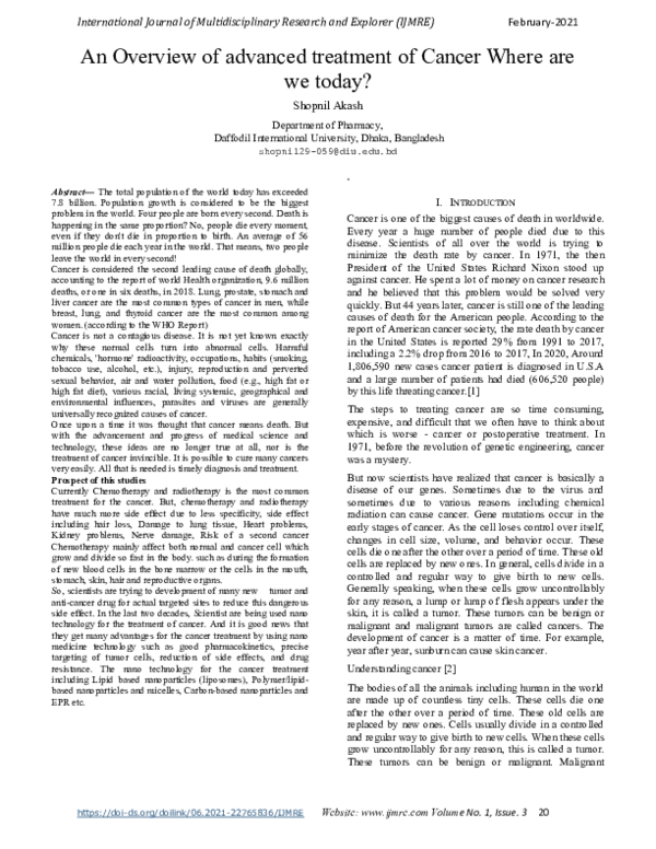 (PDF) An Overview of advanced treatment of Cancer Where are we today