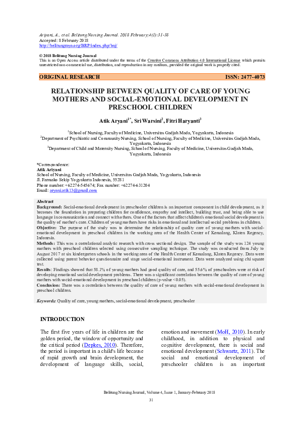 (PDF) Relationship Between Quality of Care of Young Mothers and Social ...