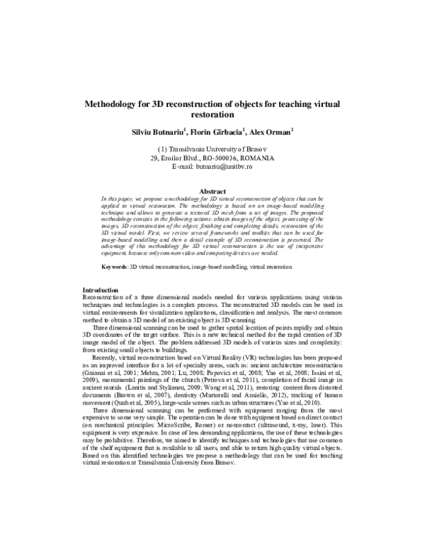 (PDF) Methodology for 3D reconstruction of objects for teaching virtual ...