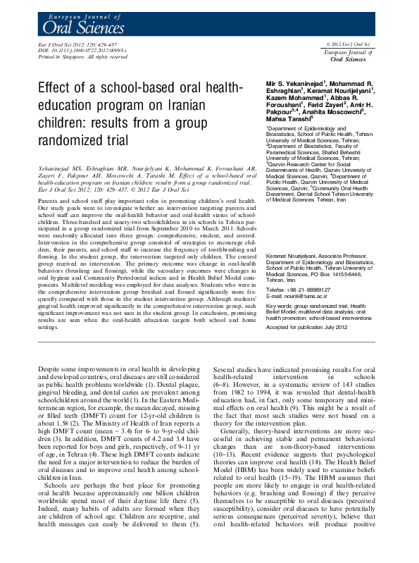 (PDF) Effect of a school-based oral health-education program on Iranian ...