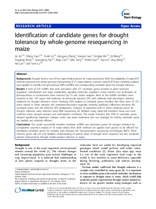 (PDF) Identification of candidate genes for drought tolerance by whole ...